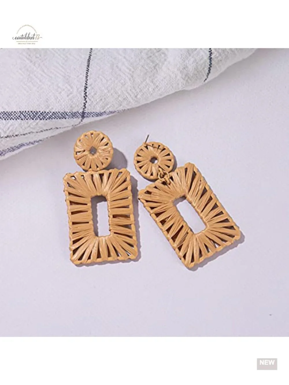 Boho Square Raffia Drop Earrings Dangle Geometric Statement Jewelry